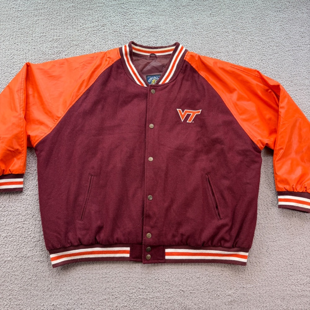 Steve & Barrys Virginia Tech Hokies Varsity Jacket Maroon Orange Mens XXXL Y2K